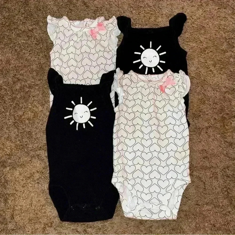 🩷 Carter’s Baby Girl 3M Twin Bundle - Heart & Sun Print Sleeveless Bodysuits - Picture 2 of 5